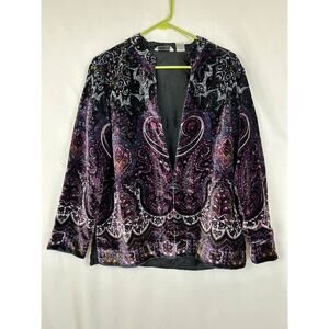 Laura Ashley Velvet Jacket Women's Small Black Purple Paisley Lined Open‎ Front